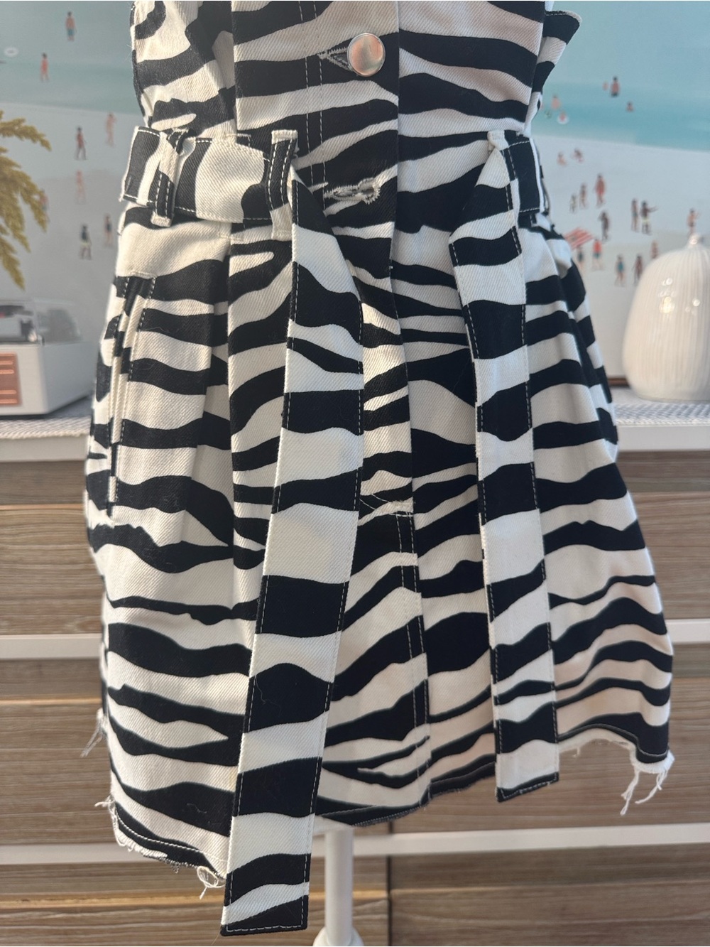 The Attico Black & White Zebra-Print Mini Skirt